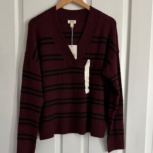 A New Approach  Deep V-Neck Sweater in Maroon and Black NWT